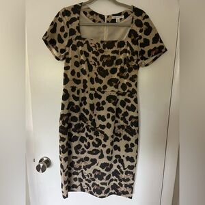 Banana Republic Leopard Print Short Sleeve Sheath Dress - Beige/Black